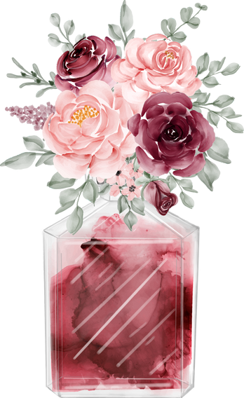 Perfume with Flower Rose Pink Burgundy