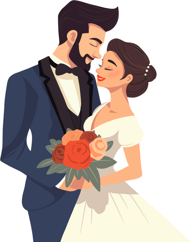 Groom and bride wedding characters